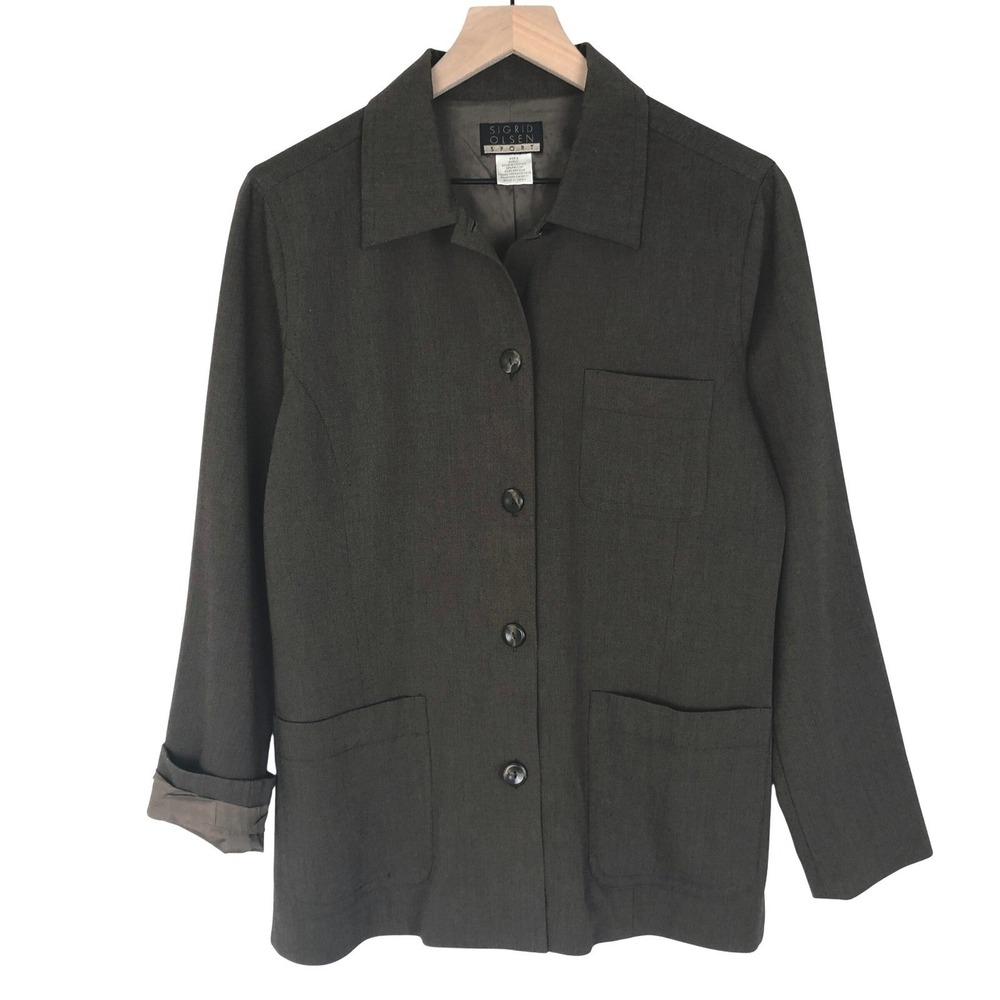 SIGRID OLSEN SPORT‎ Blazer Jacket Women's Sz 8 Brown Pockets Lined Minimalist